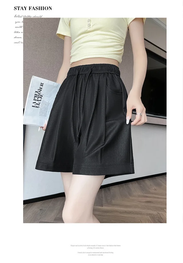 Women's Summer High-waisted Tencel Denim Wide-leg Capris Detail