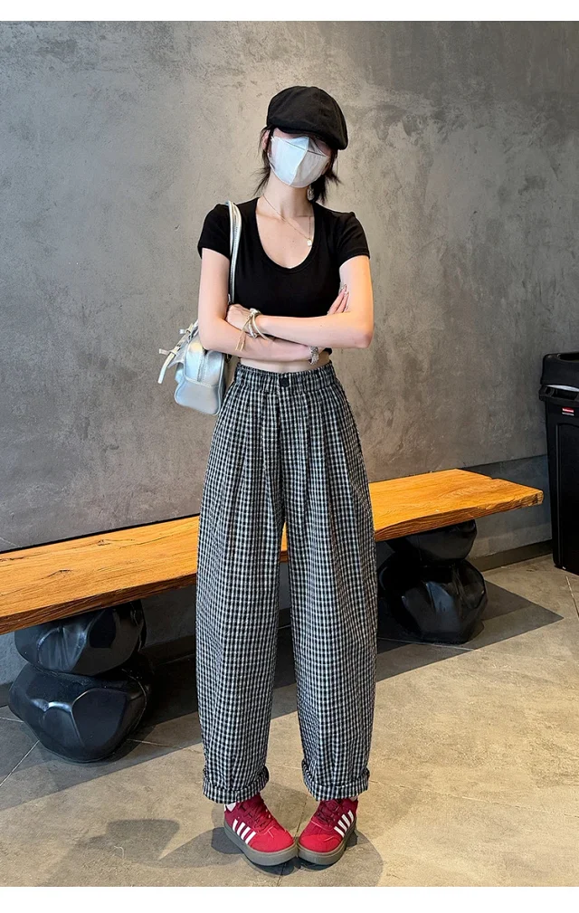 Premium Bubble Checkered Pants for Women Detail
