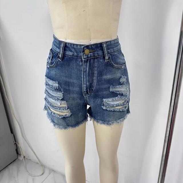 2025 Summer New Tassel Ripped Denim Shorts Detail