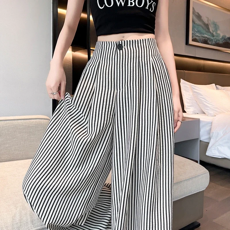 2025 Summer Women's Vintage Stripe Wide - leg Pants