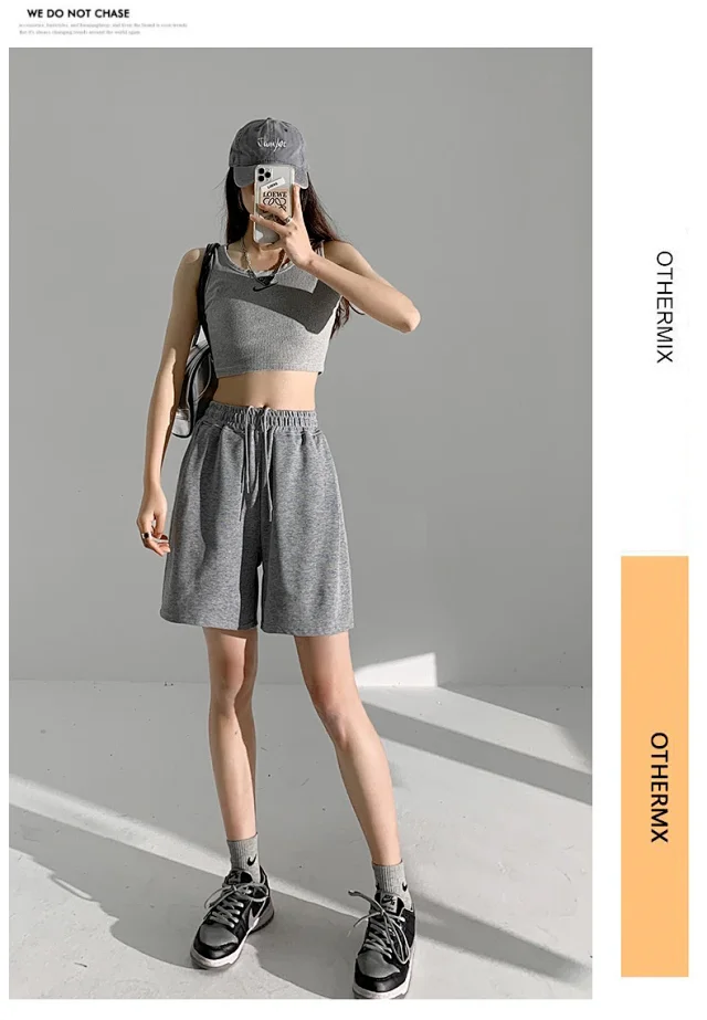 American Retro Wide-leg Casual Shorts Detail