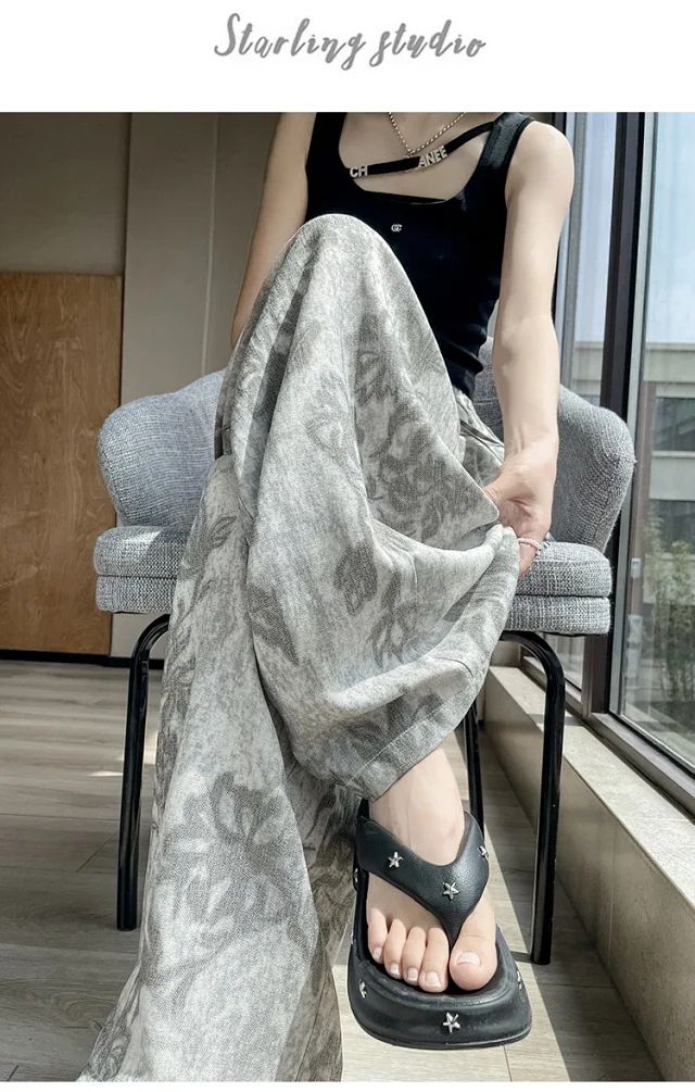 French Retro Linen Wide-leg Pants Detail
