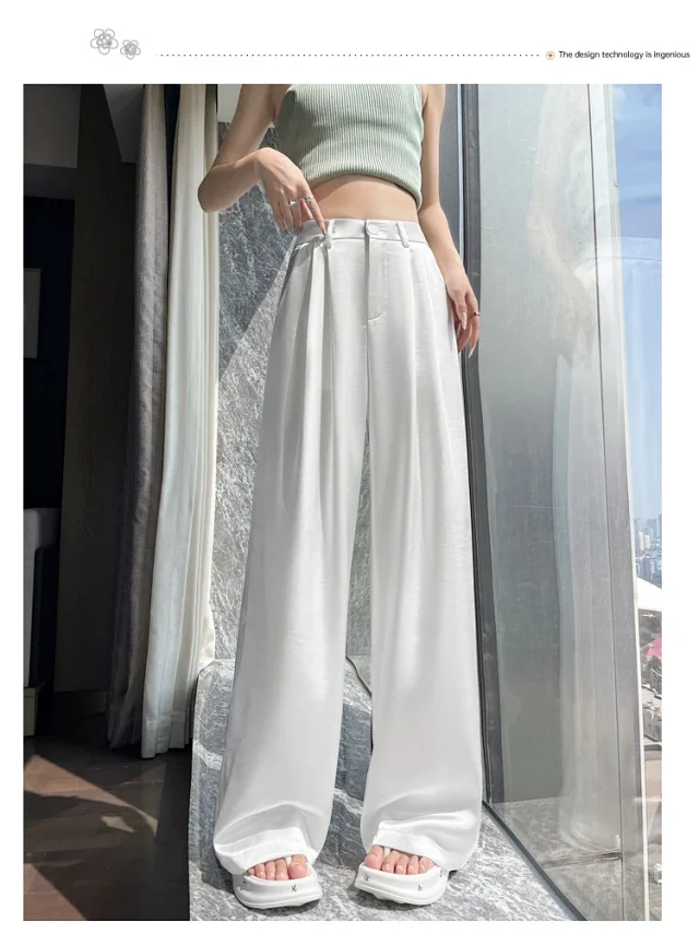 Women's 2025 Summer Ice Silk Acetate Wide - Leg Pants Detail