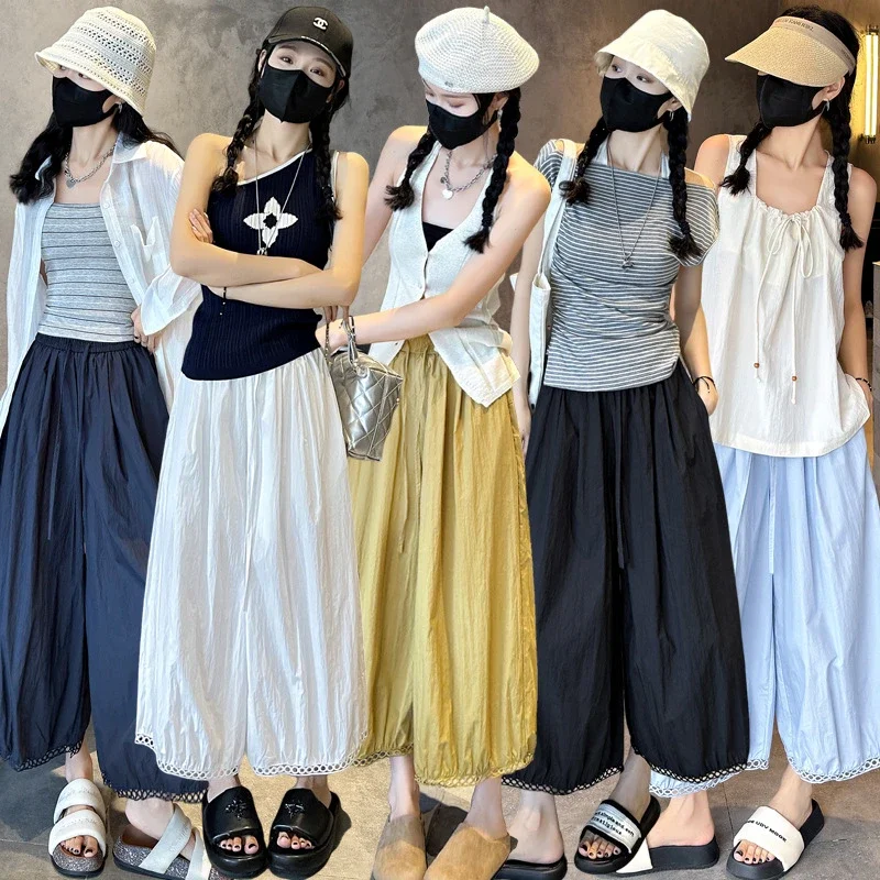 2025 Summer Ice Silk Lace Cropped Pants for Petite Women