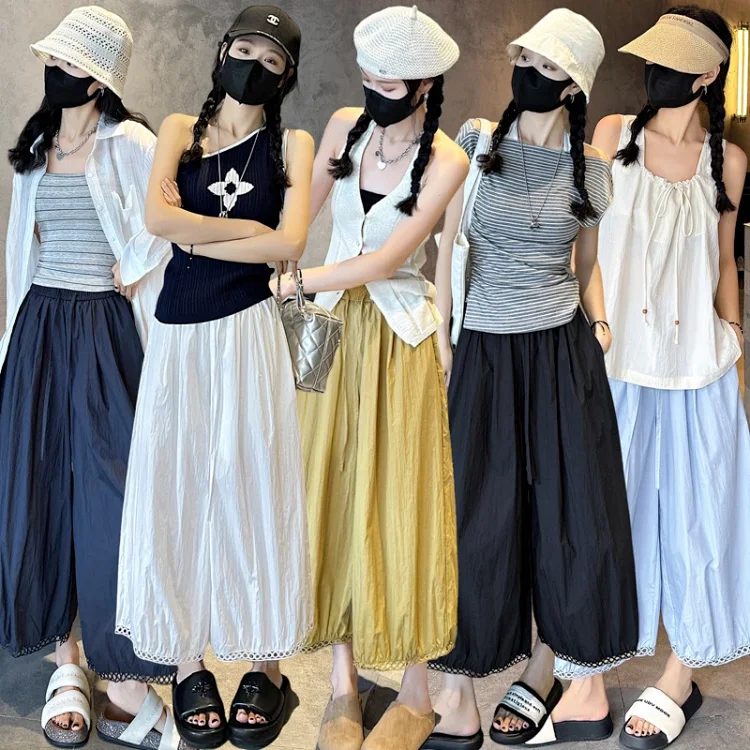 2025 Summer Ice Silk Lace Cropped Pants for Petite Women