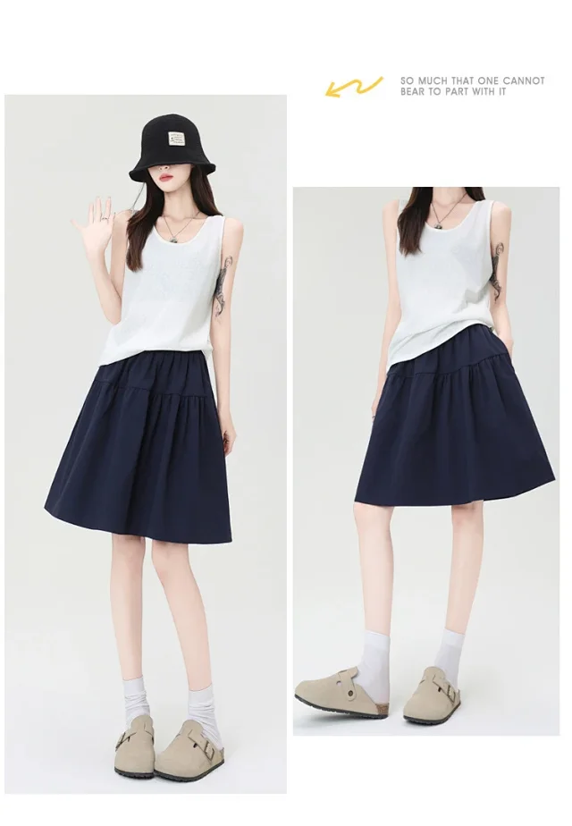 Navy High-Waist A-Line Skirt Detail