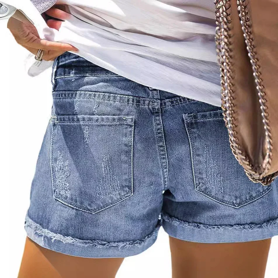Women's Ripped Flap Denim Shorts