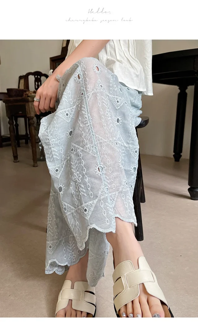 Women's Summer Thin High - End Lace Cropped Pants Detail