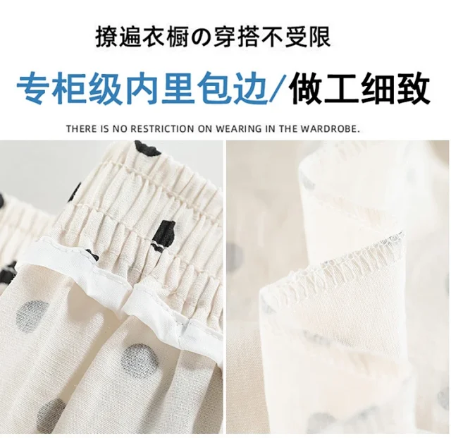 Women's Summer Ice Silk Polka Dot Cotton-Linen Pants Detail