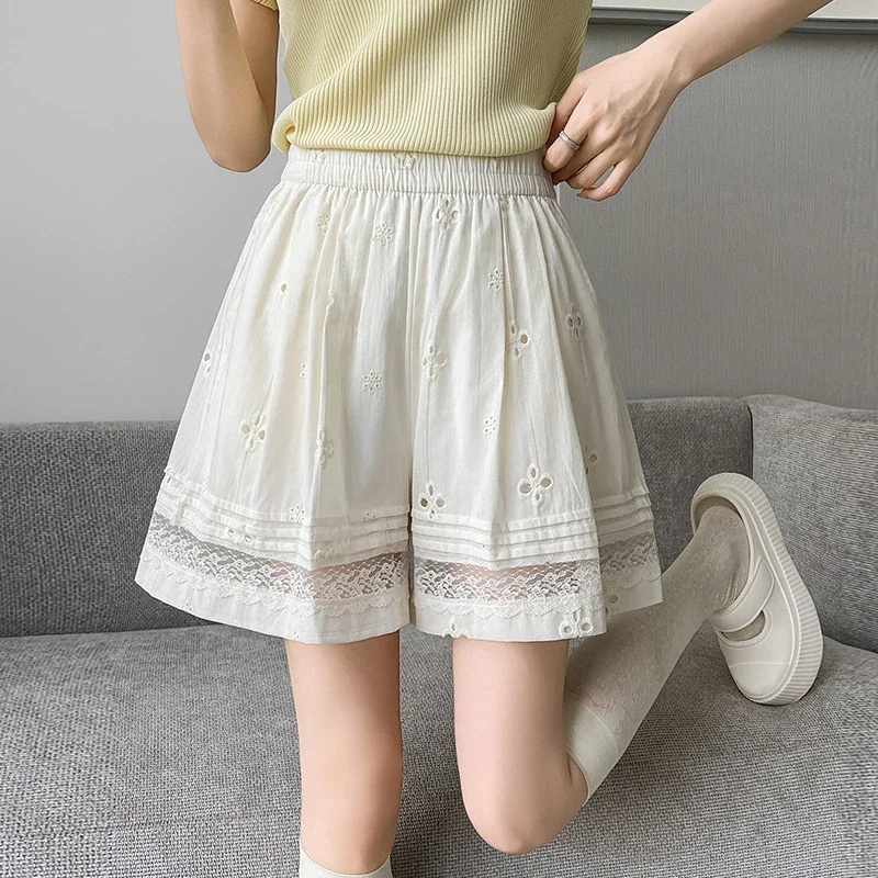 Korean Lace Patchwork Hollow Wide - leg Pants