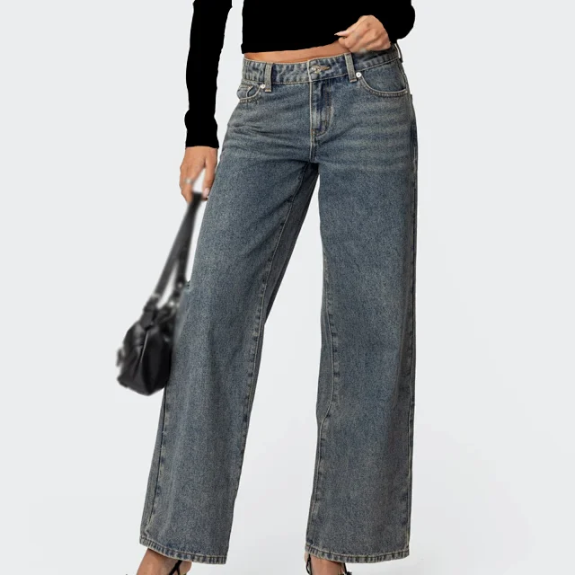 Low - Waist Leopard - Print Pocket Wide - Leg Jeans Detail
