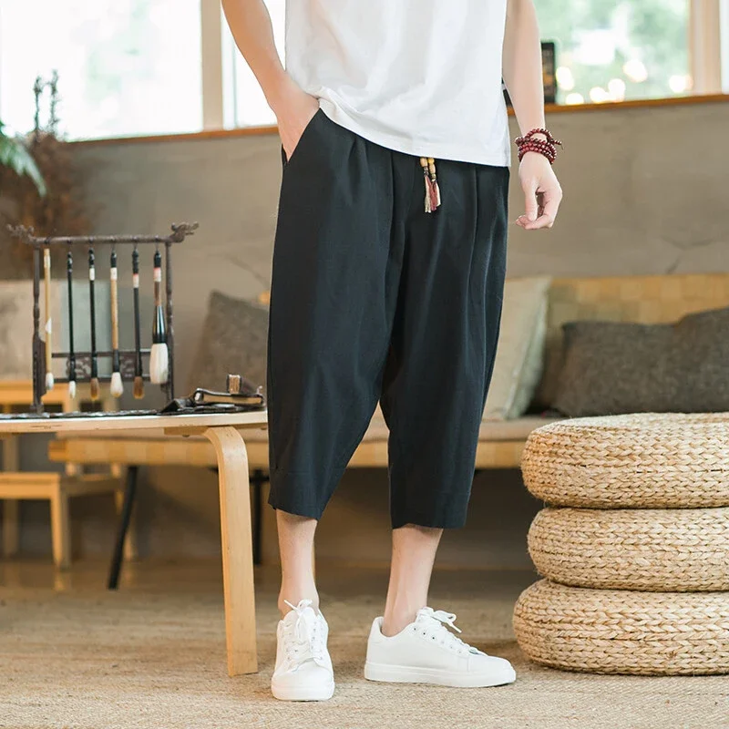 Men's Summer Cotton Cropped Pants