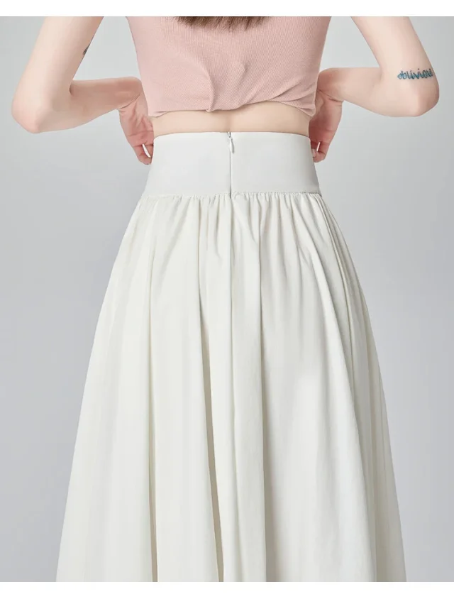 Pink Slimming High-waist A-line Skirt Detail