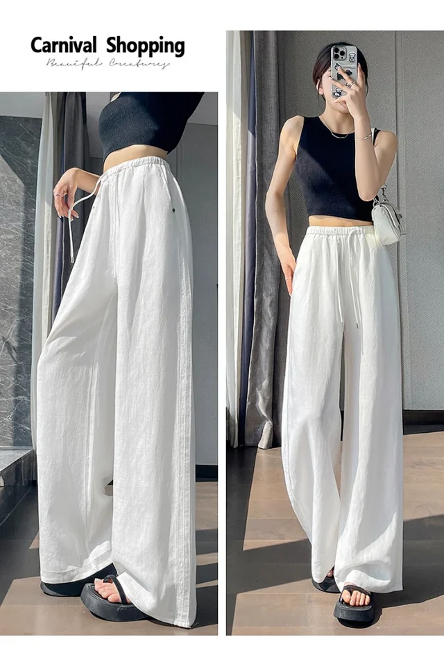 Linen Wide - Leg Pants for Women 2025 Summer Detail