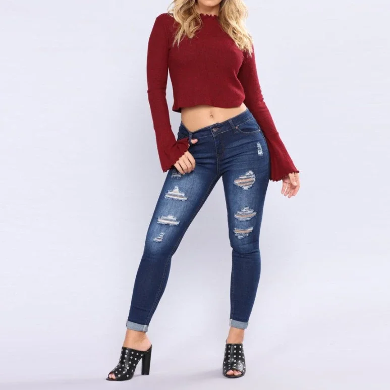 High - waist Ripped Stretch Jeans for Women