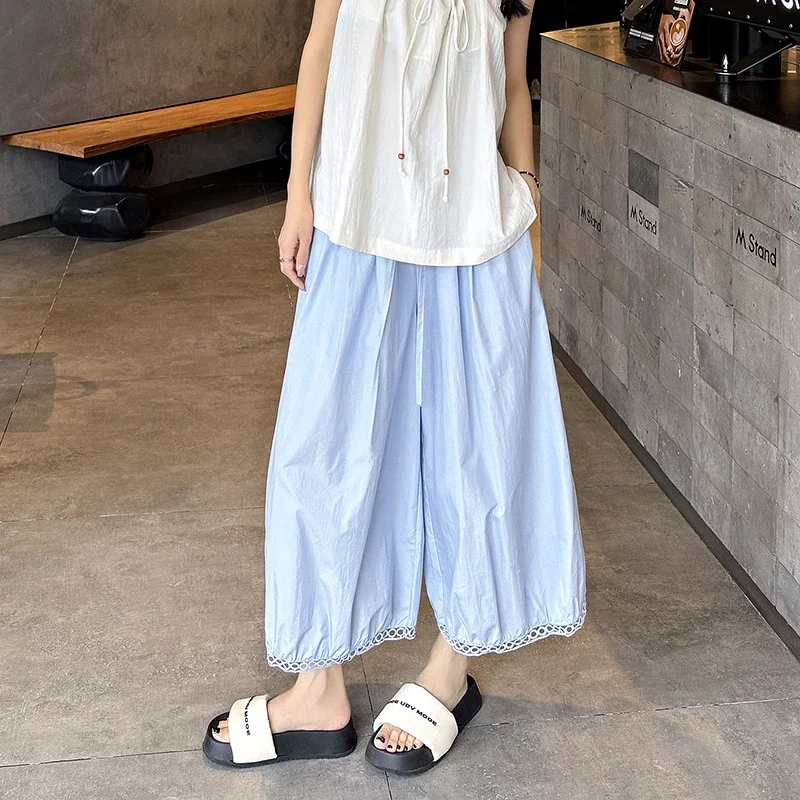 2025 Summer Ice Silk Lace Cropped Pants for Petite Women
