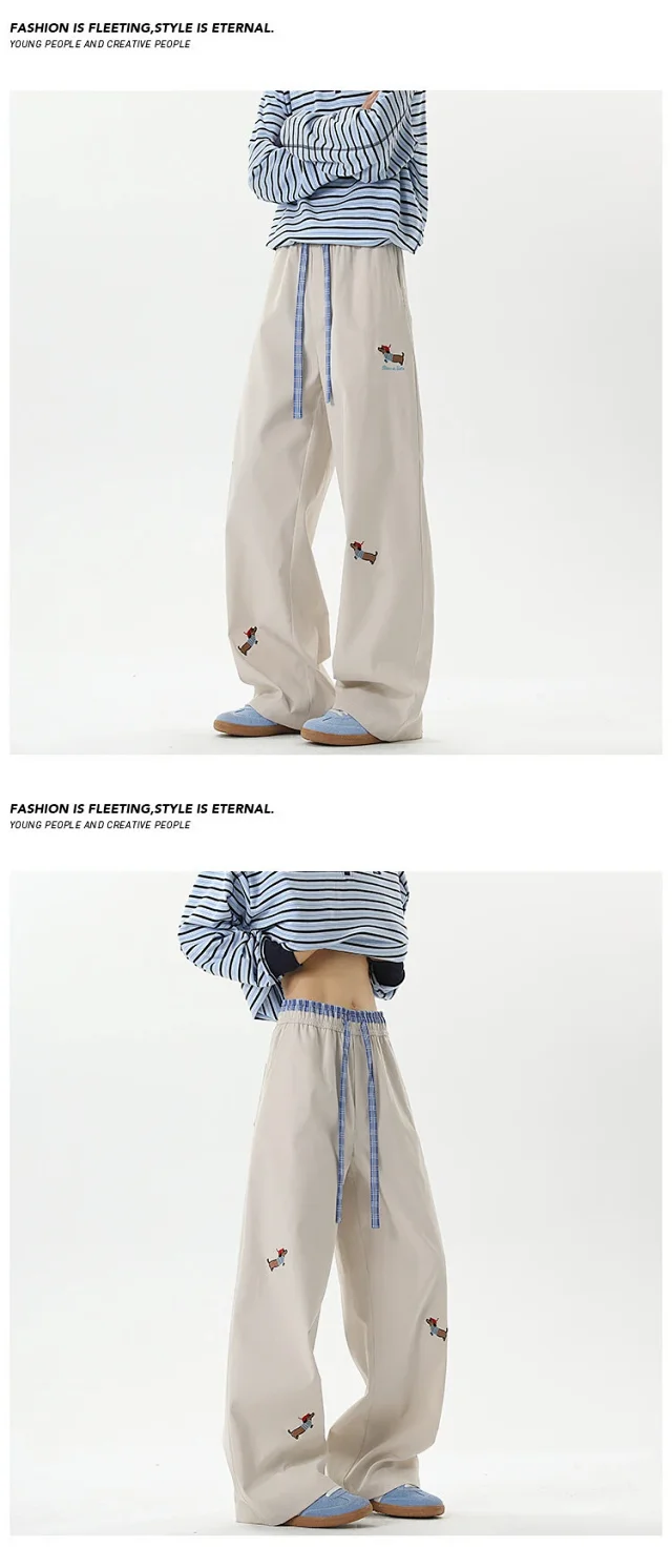 Men's Summer Ice Silk Trousers with Puppy Design Detail
