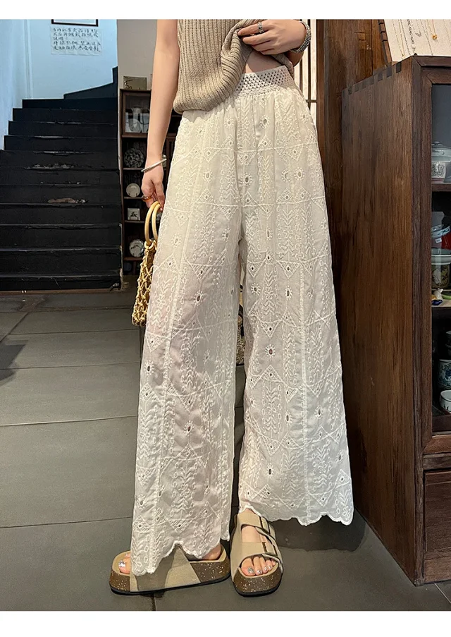 Women's Summer Thin High - End Lace Cropped Pants Detail
