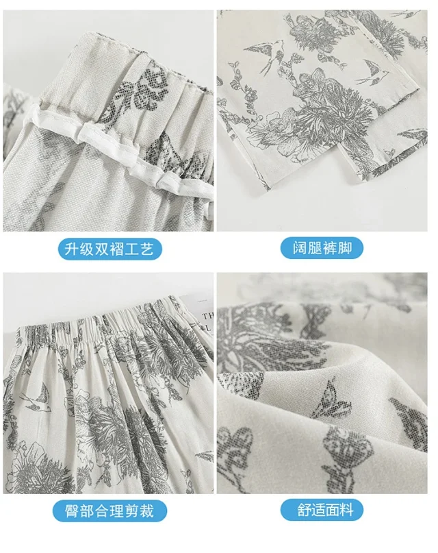 Vintage Ink Print Linen Pants Detail