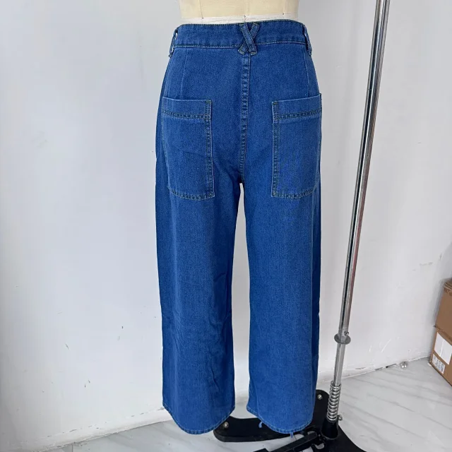 Women's Retro Tie-Decorated Wide-Leg Denim Pants Detail