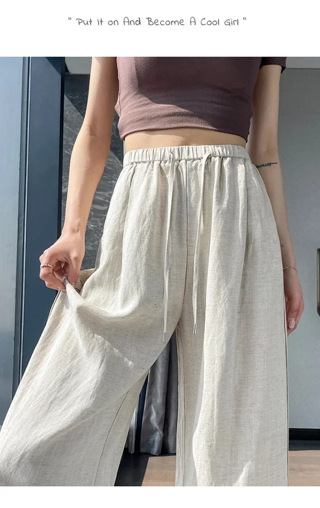 Linen Wide - Leg Pants for Women 2025 Summer Detail
