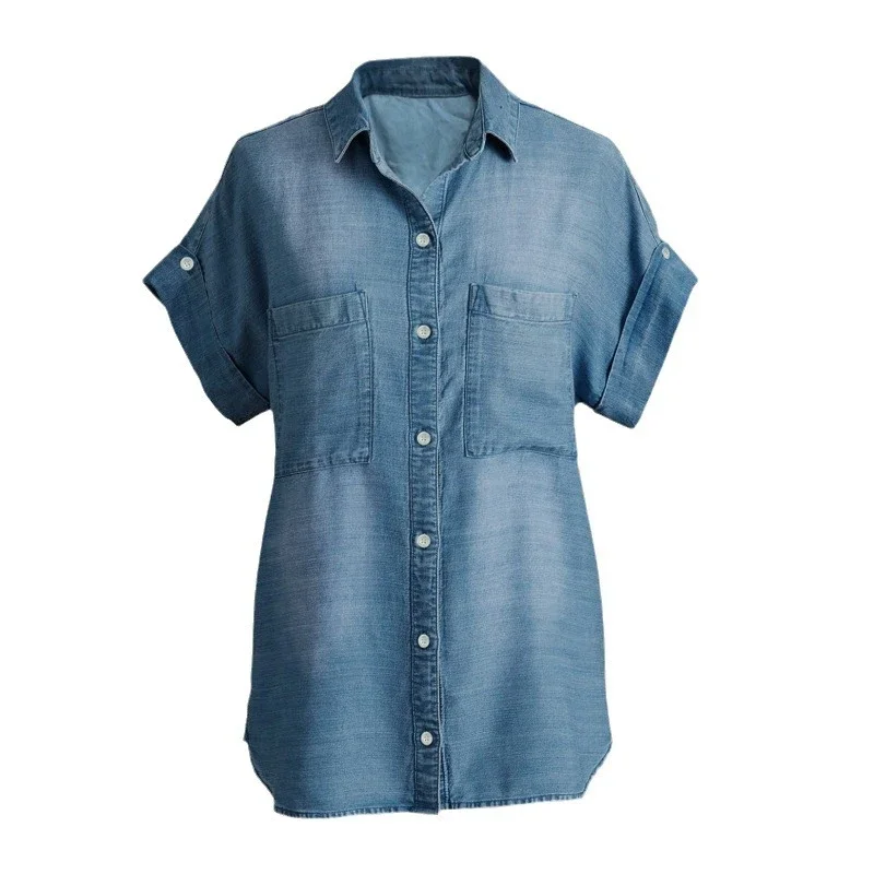European & American Fashion Loose Slimming Collared Denim Shirt