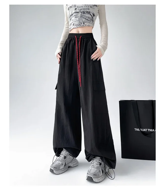 2025 Spring/Summer Women's Sporty Loose Slimming Straight Pants with Drawstring Detail