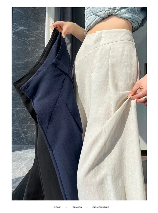 Navy Linen Wide-leg Pants Detail