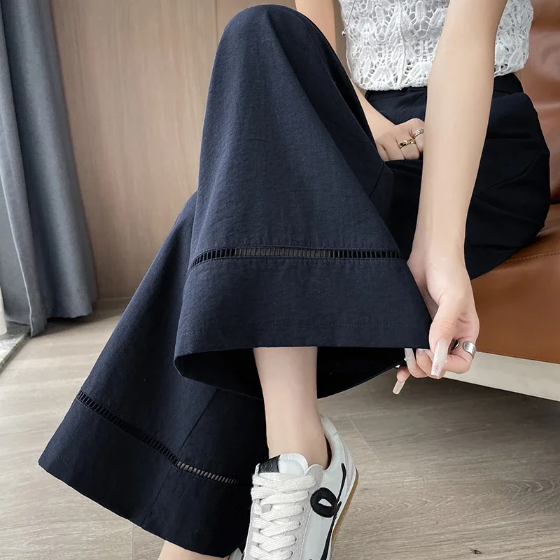 Women's Ice Silk Linen Hollow Wide-leg Pants