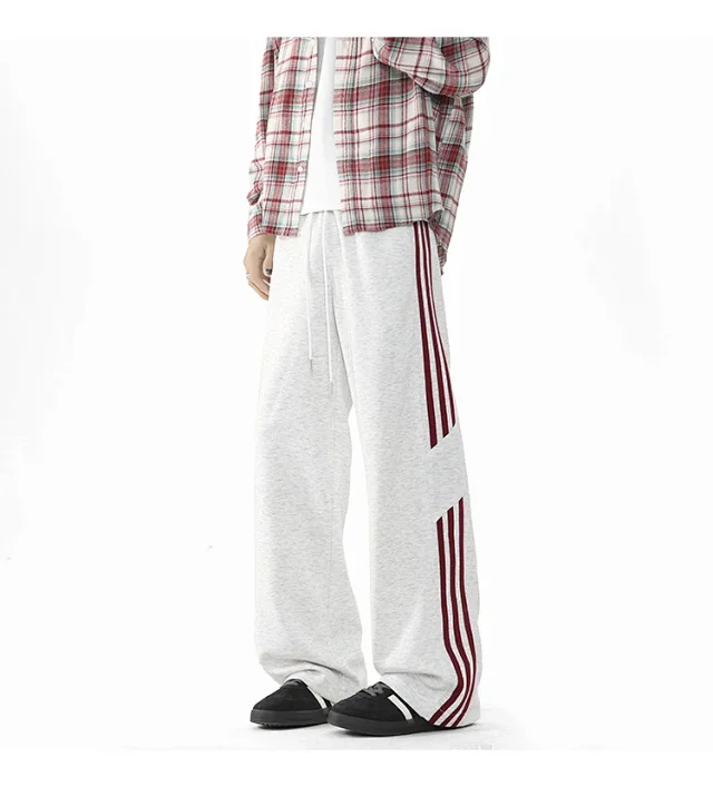 2025 Spring New US High Street Striped Patchwork Sweatpants for Men (Large Size, Wide-Leg, Loose & Casual Sportswear) Detail