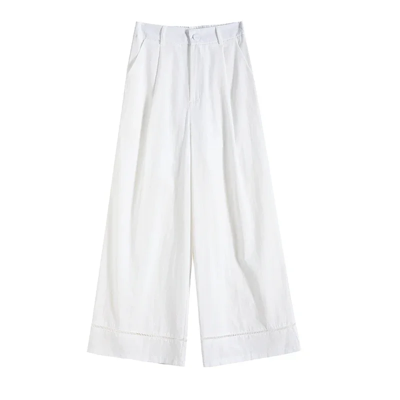 Women's Ice Silk Linen Hollow Wide-leg Pants