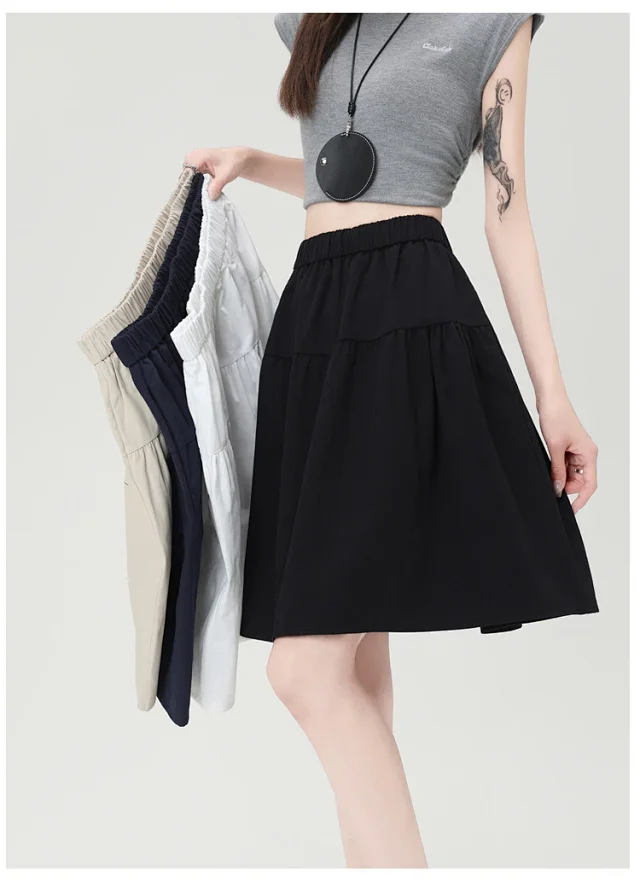 Navy High-Waist A-Line Skirt Detail