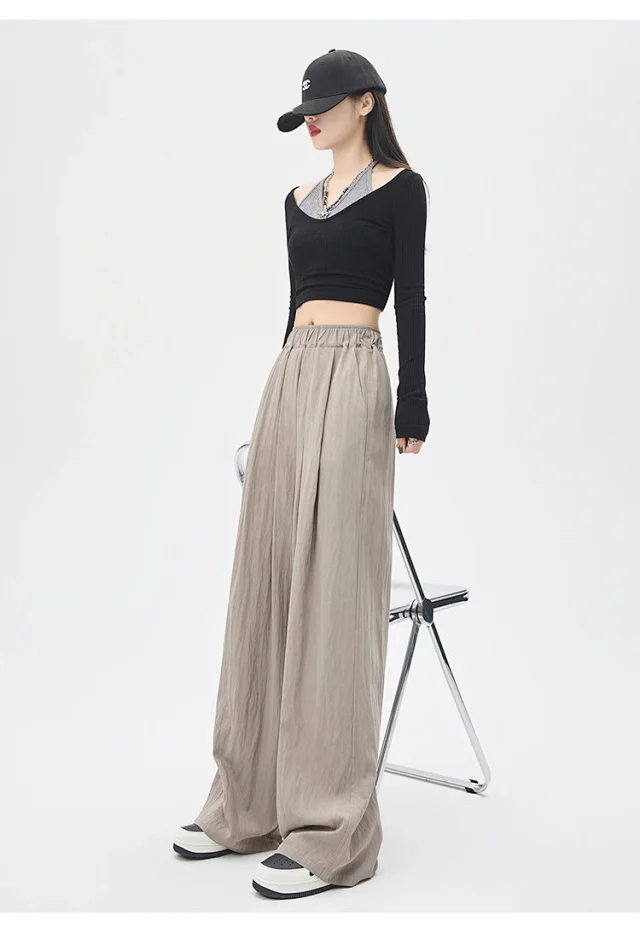 2025 Summer Textured Washed Cotton Wide-Leg Pants Detail