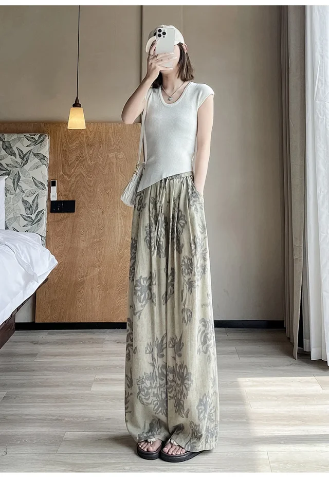 French Retro Linen Wide-leg Pants Detail
