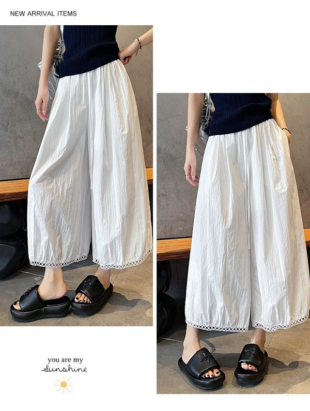 2025 Summer Ice Silk Lace Cropped Pants for Petite Women Detail