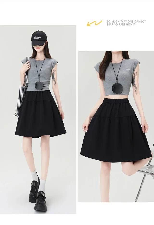Navy High-Waist A-Line Skirt Detail