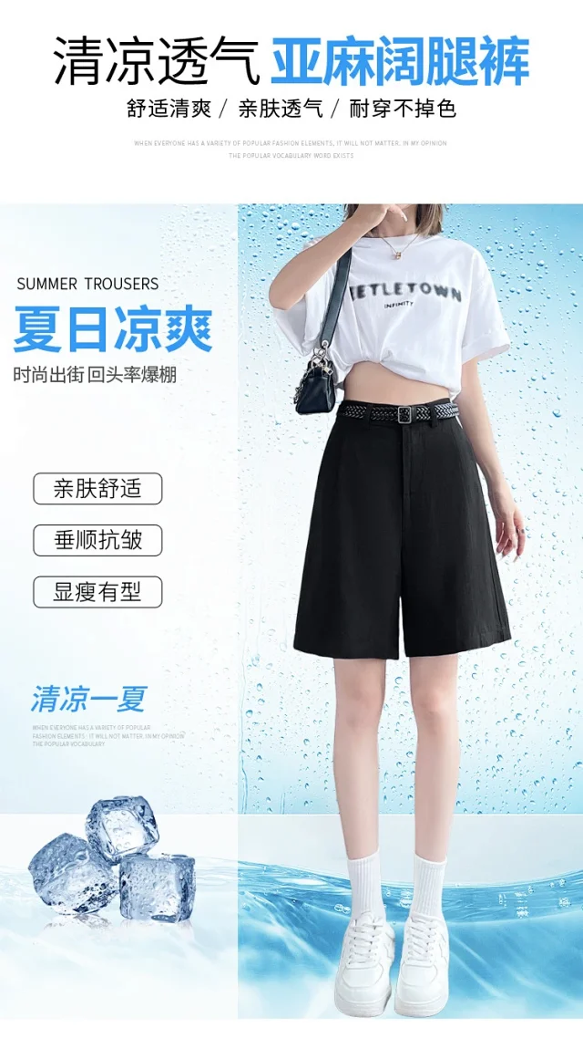Japanese Retro Linen Suit Shorts for Women Detail