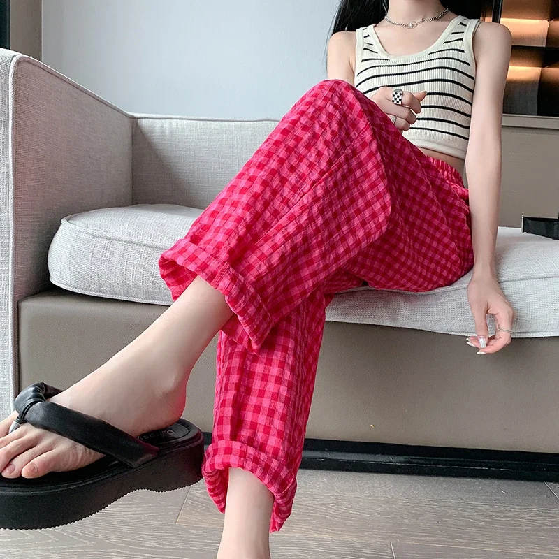 Cotton-Linen Plaid Pants