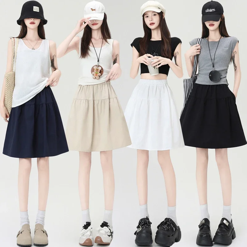 Navy High-Waist A-Line Skirt