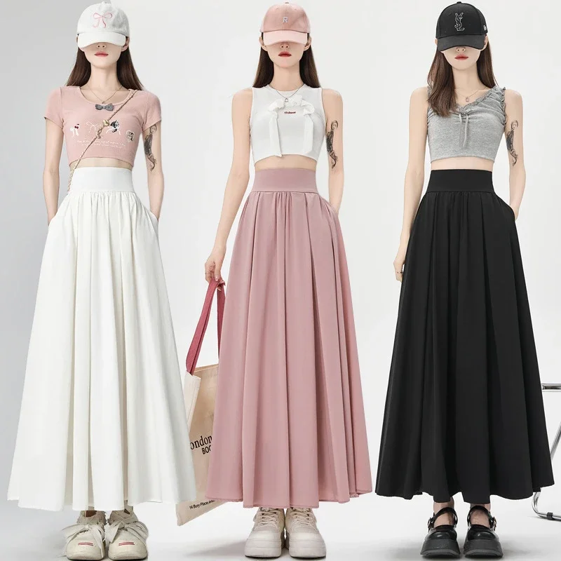 Pink Slimming High-waist A-line Skirt