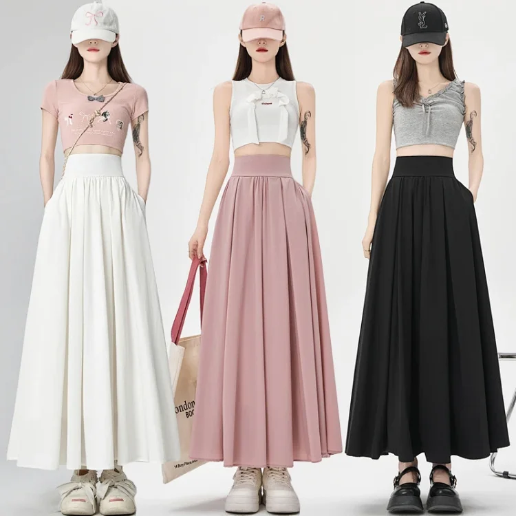 Pink Slimming High-waist A-line Skirt