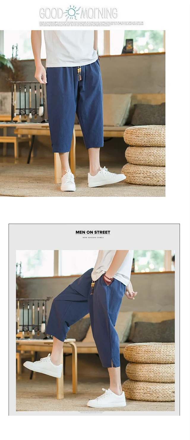 Men's Summer Cotton Cropped Pants Detail