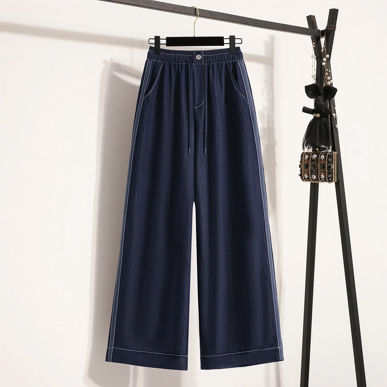 High-waisted Denim Wide Leg Pants