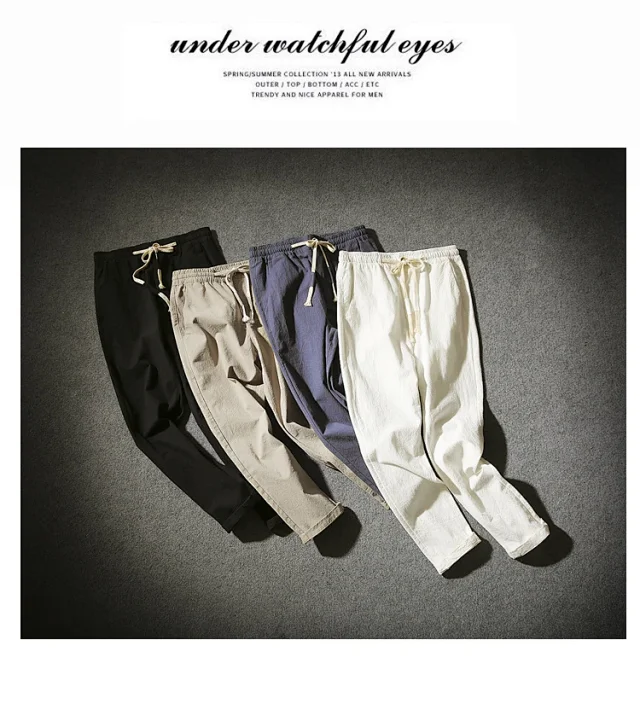 Teen Boys' Linen Loose Cropped Pants Detail