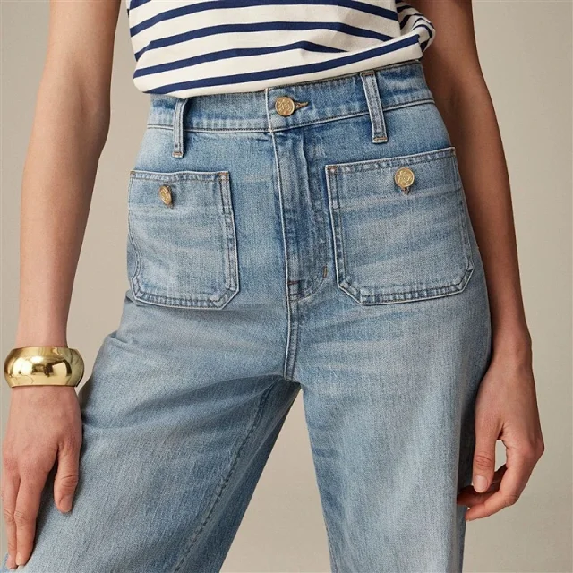 Loose Straight Flare Jeans, High-Waist, All-Match Detail