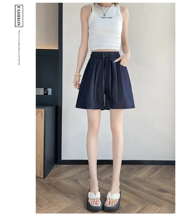 Women's Summer High-waisted Tencel Denim Wide-leg Capris Detail