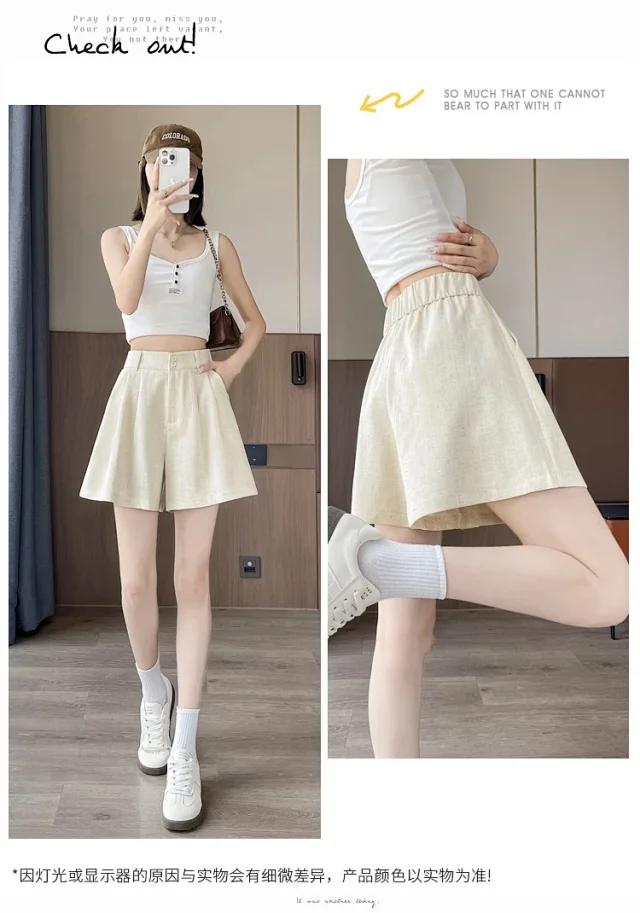 2025 Summer Women's Ice Silk Linen Shorts Detail