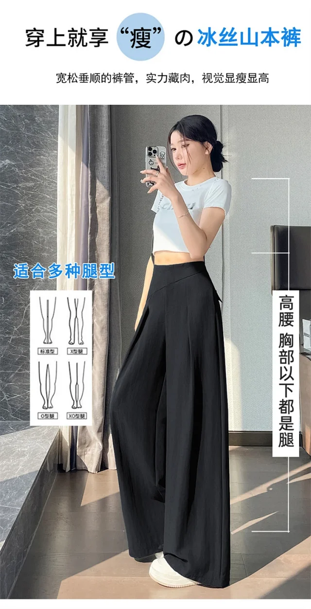 Navy Linen Wide-leg Pants Detail