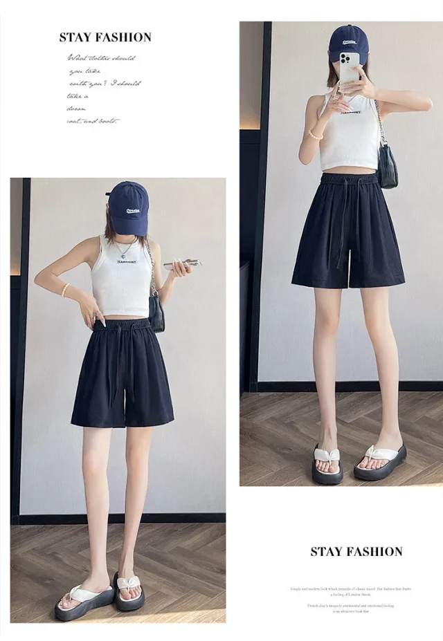 Women's Summer High-waisted Tencel Denim Wide-leg Capris Detail