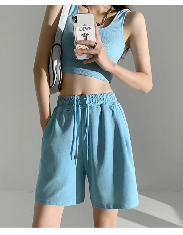 American Retro Wide-leg Casual Shorts Detail